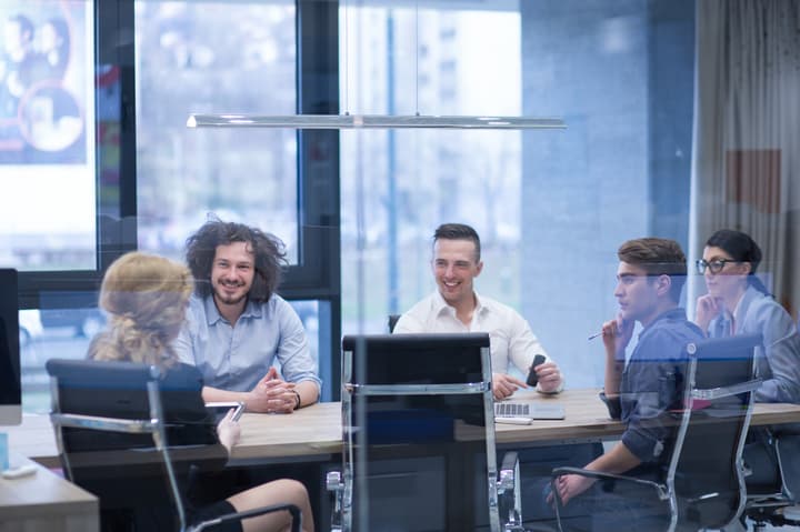 business consultants meet with a client in a conference room