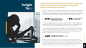 The sixth page of the Propeller People & Change Insights eBook, shows insight number one with 27%, 6%, and 45% data point showing and a photograph of a stressed-out person silhouette over a laptop.